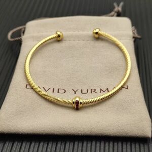 David Yurman Gold Cable Bracelet with Red Accents 3mm